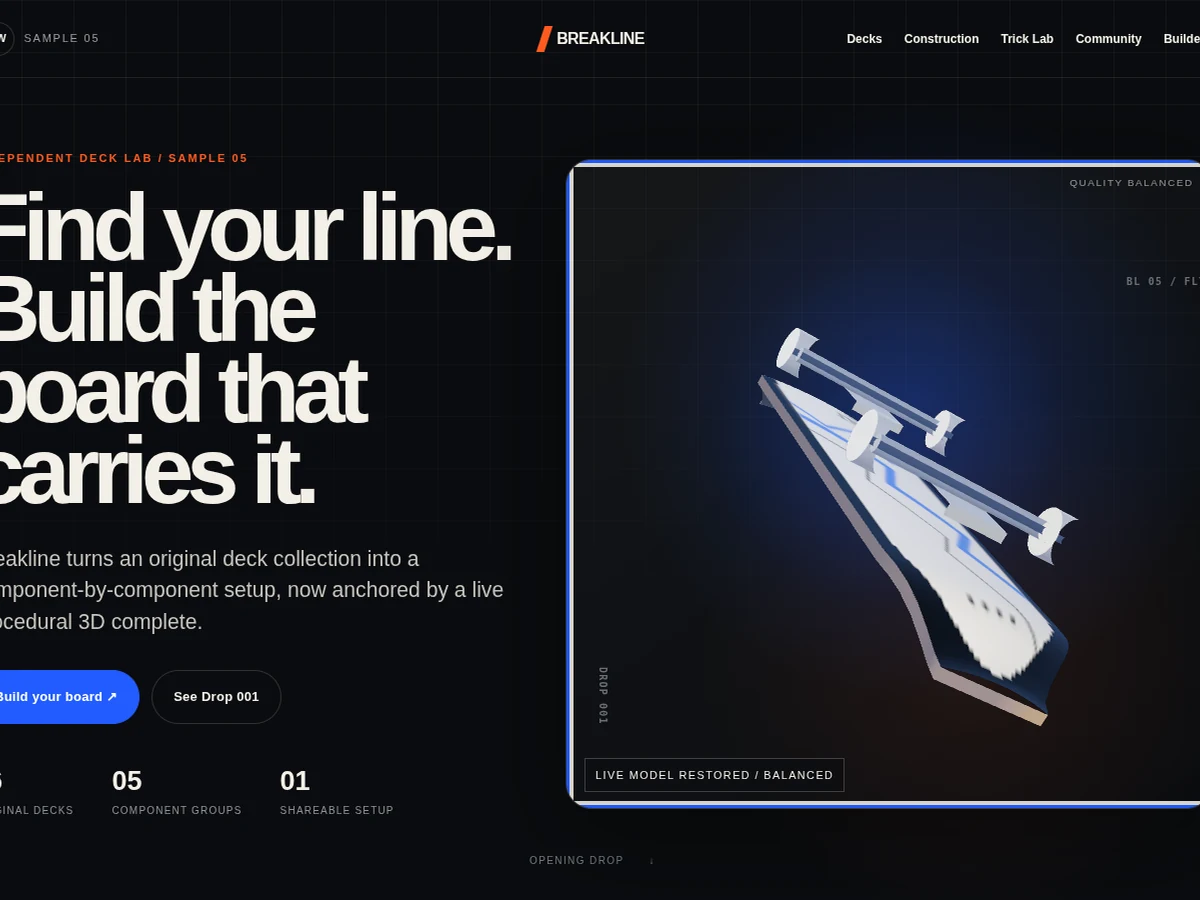 Static preview of the Breakline skateboard product customizer