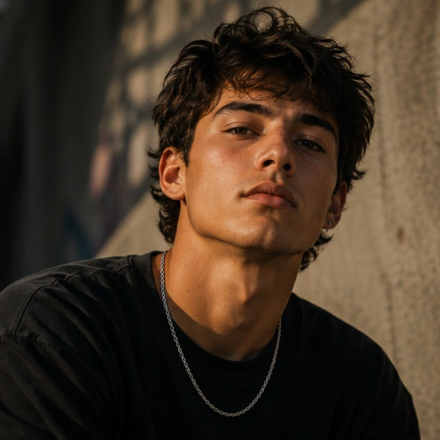 Portrait of fictional Breakline co-founder Theo Lane at a skatepark