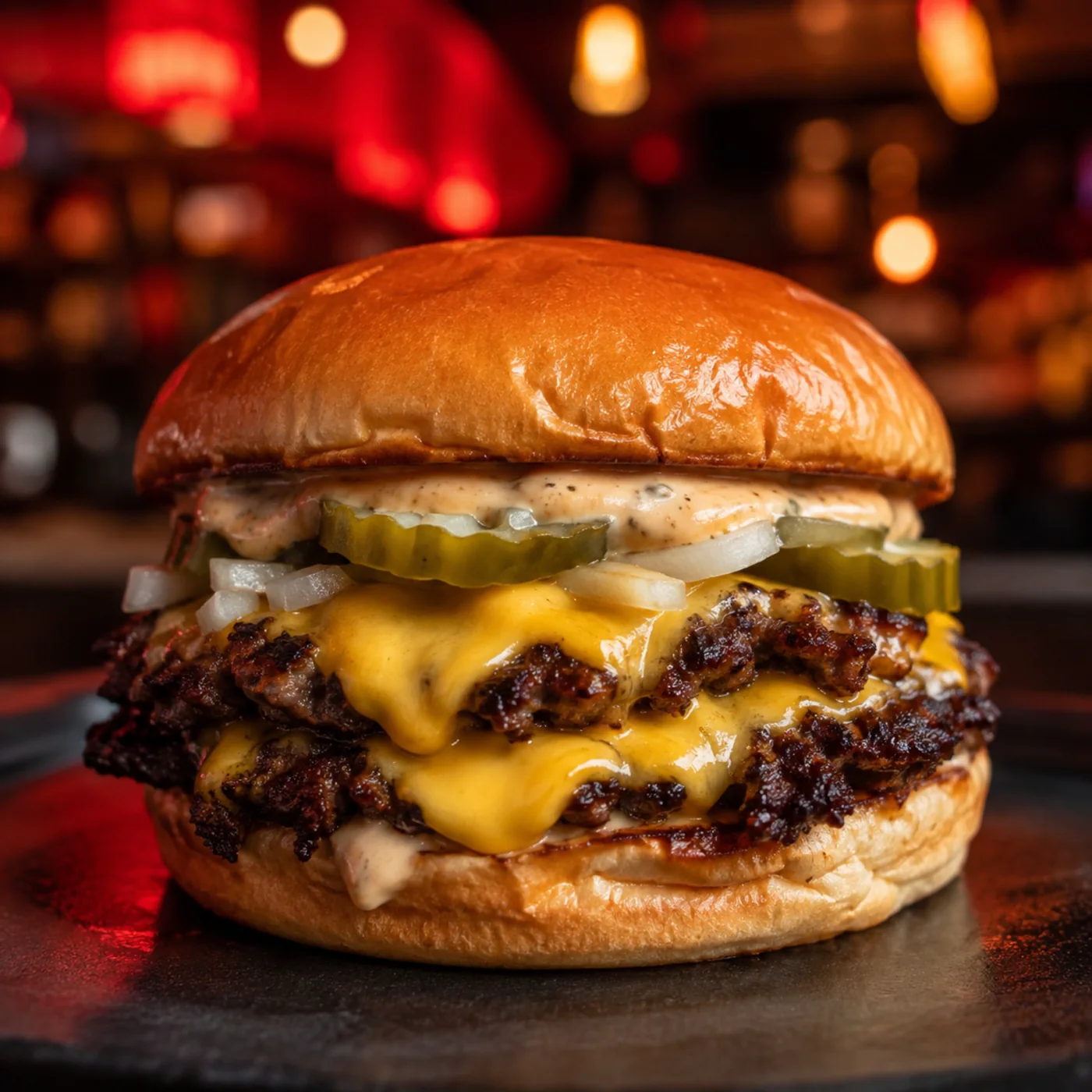 The CRAV Stack with two smashed patties and American cheese