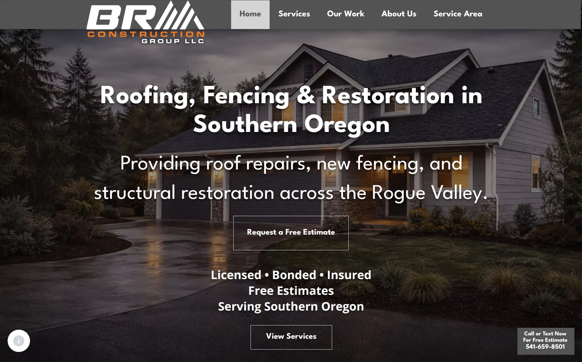 BRM Construction Group website homepage on desktop