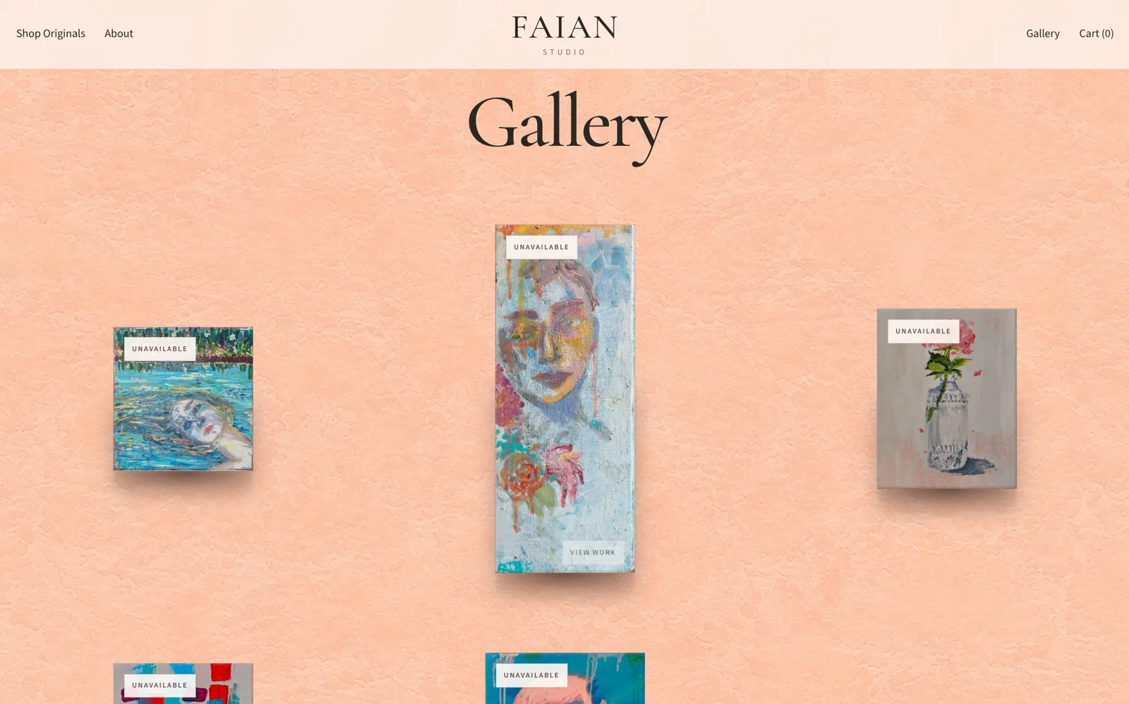 FAIAN Studio gallery with paintings arranged at different sizes and positions