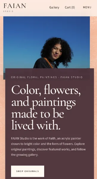 Mobile view of the FAIAN Studio homepage