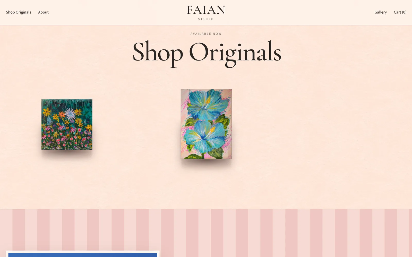 FAIAN Studio Shop Originals page displaying paintings available for purchase