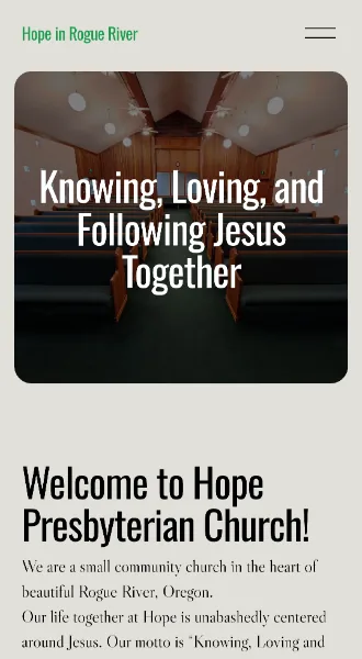 Mobile view of the Hope in Rogue River homepage