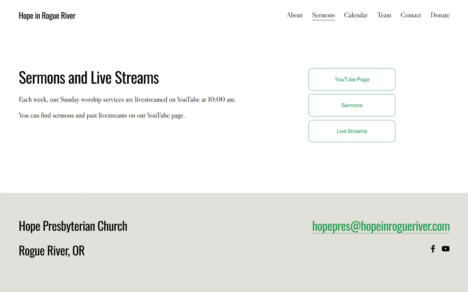 Hope in Rogue River sermons and live streams page